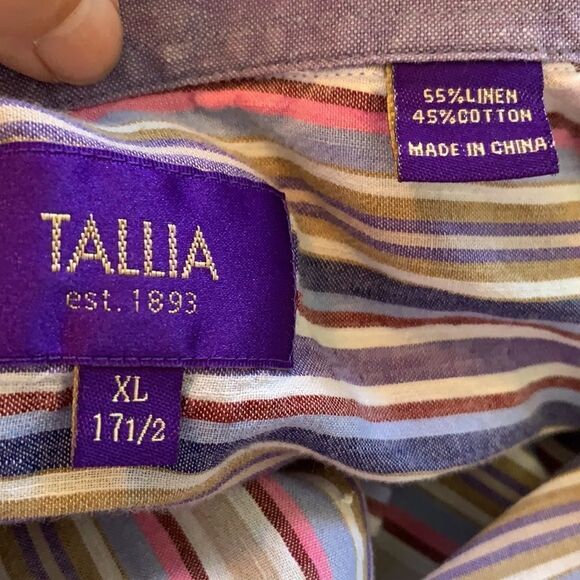 Tallia linen/cotton vertical pastel striped shirt - Picture 7 of 8
